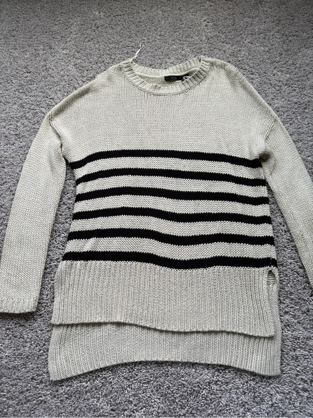 Striped Crewneck Sweater in Cream and Black